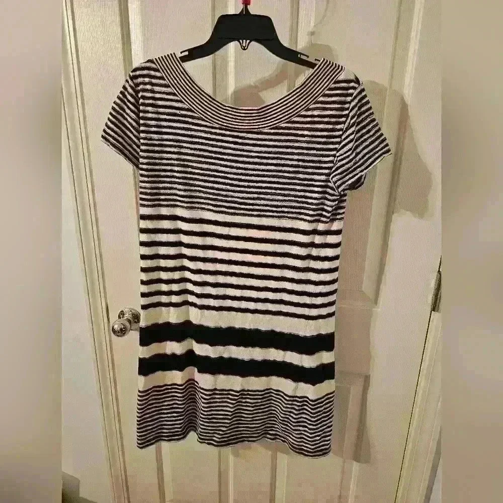 Maeve Anthropologie Size M Navy Blue Striped Haven Shift Sweater Dress